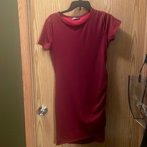 BTFBM Women Casual Dress Crew Neck Ruched Summer burgandy